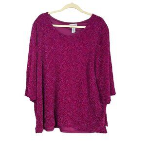 Catherines Floral Top 2X Pink Coquette Feminine Boho Western Retro 80s Workwear